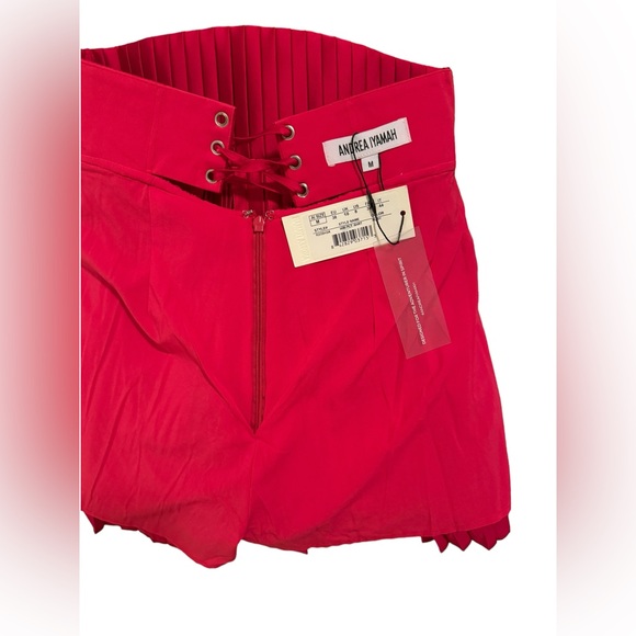 Andrea Iyamah - Hibi Pleated High Waisted Shorts Skort in Cherry- Size- M - Picture 6 of 16